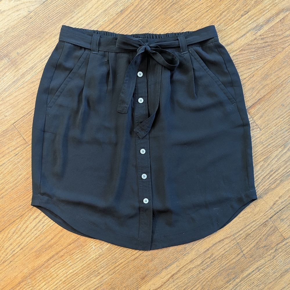 Black Button-Down Skirt with Tie Waist
